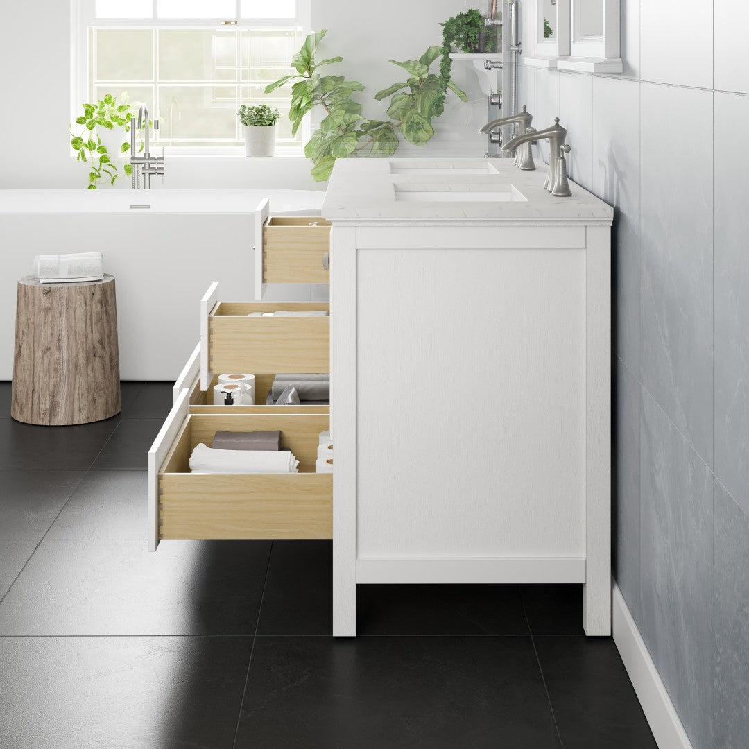 Britney 48 in. White Double Sink  Bath Vanity with Carrara Quartz Top and Undermount Porcelain Sinks