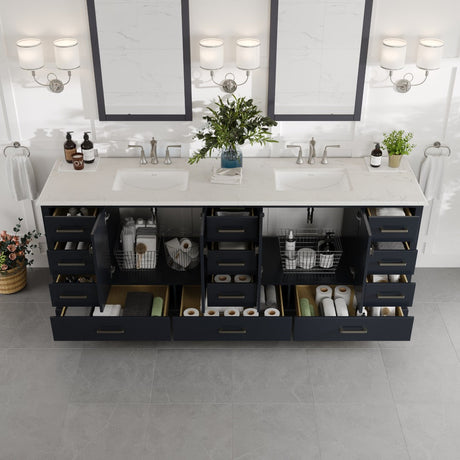Storehouse 84 in. Dark Gray Double Sink  Bath Vanity with Carrara Quartz Top and Undermount Porcelain Sinks
