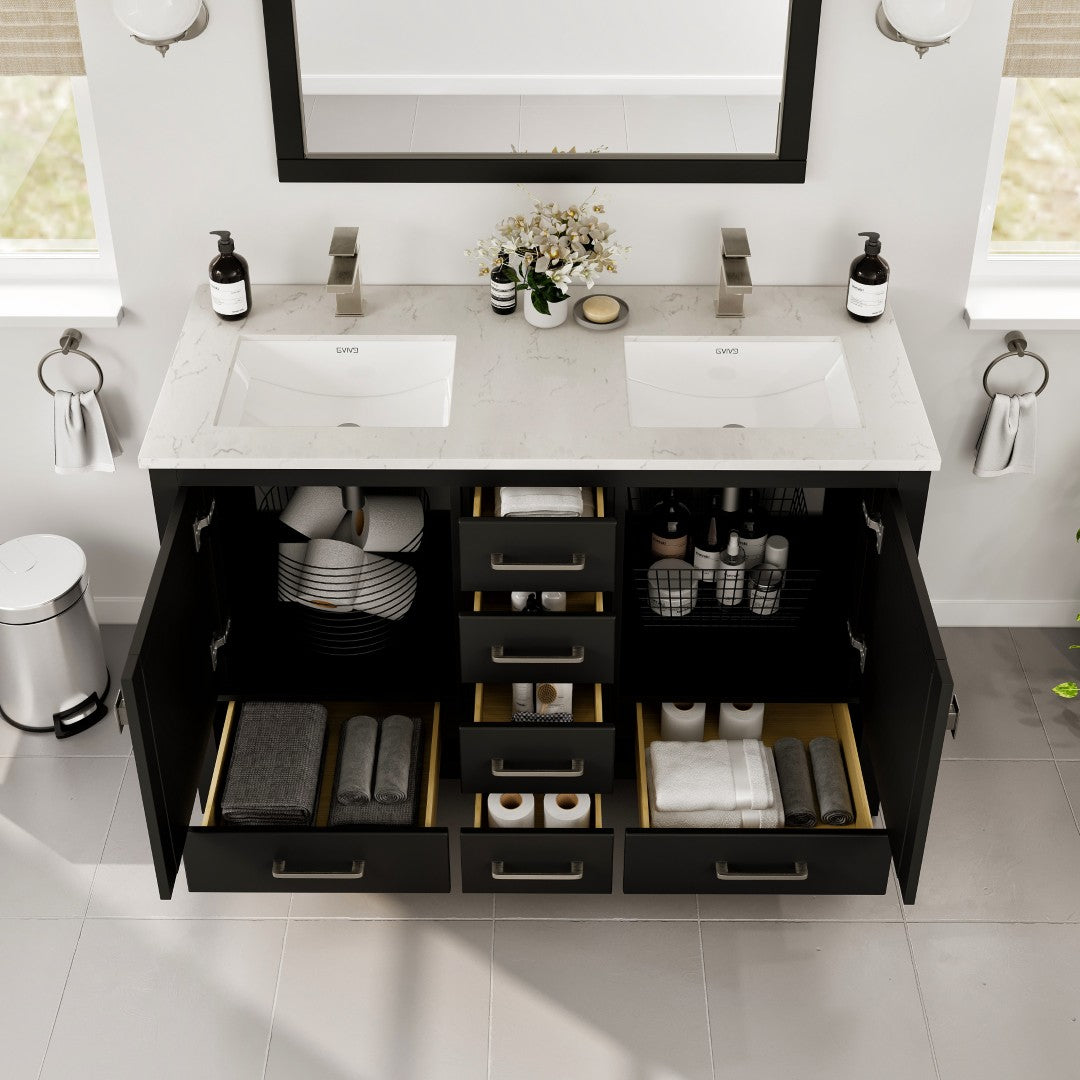 London 48 in. Espresso Double Sink  Bath Vanity with Carrara Quartz Top and Undermount Porcelain Sinks