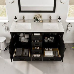London 48 in. Espresso Double Sink  Bath Vanity with Carrara Quartz Top and Undermount Porcelain Sinks