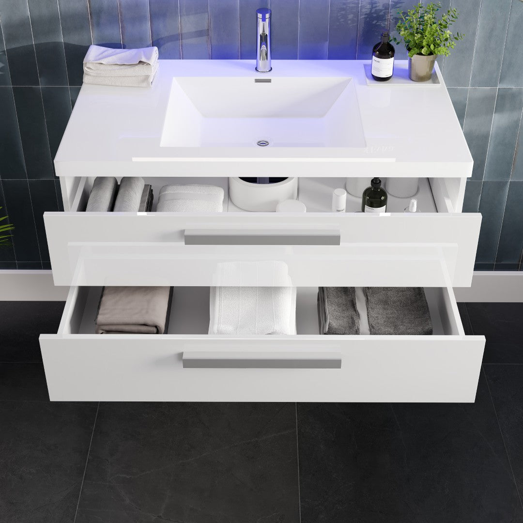 Surf 36 in. White Wall Mount Single Sink Bath Vanity with Acrylic Top and Integrated Sink