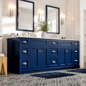 Epic 84 in. Blue Double Sink  Bath Vanity with Carrara Quartz Top and Undermount Porcelain Sinks