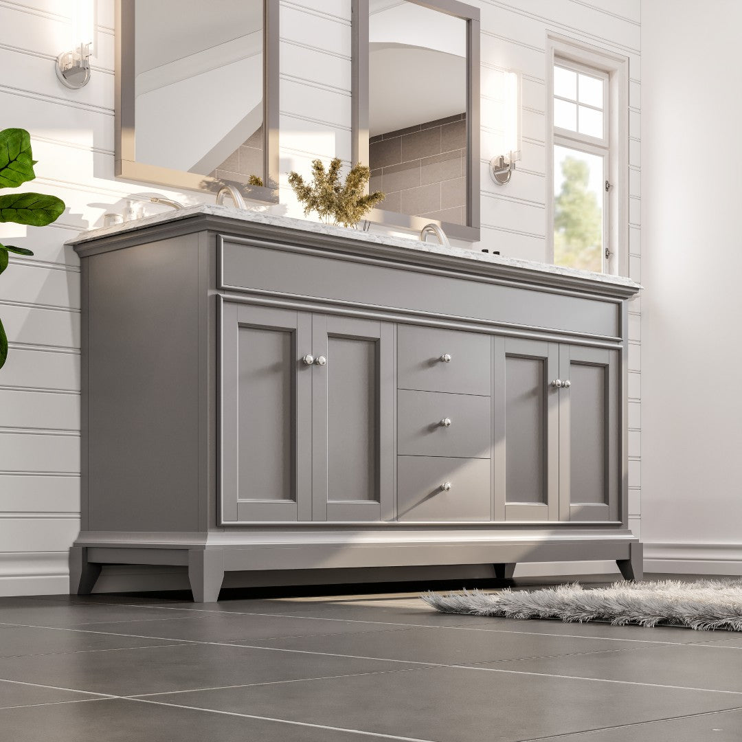 Elite Stamford 60 in. Gray Double Sink  Bath Vanity with Marble Top and Undermount Porcelain Sinks