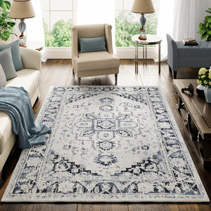 Eviva Capricorn 3' x 5' Oriental Blue/Cream Rug