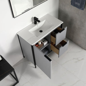 Blossom Zurich 36" Vanity – Glossy White & Metal Grey with Soft-Close Drawers & Ample Storage