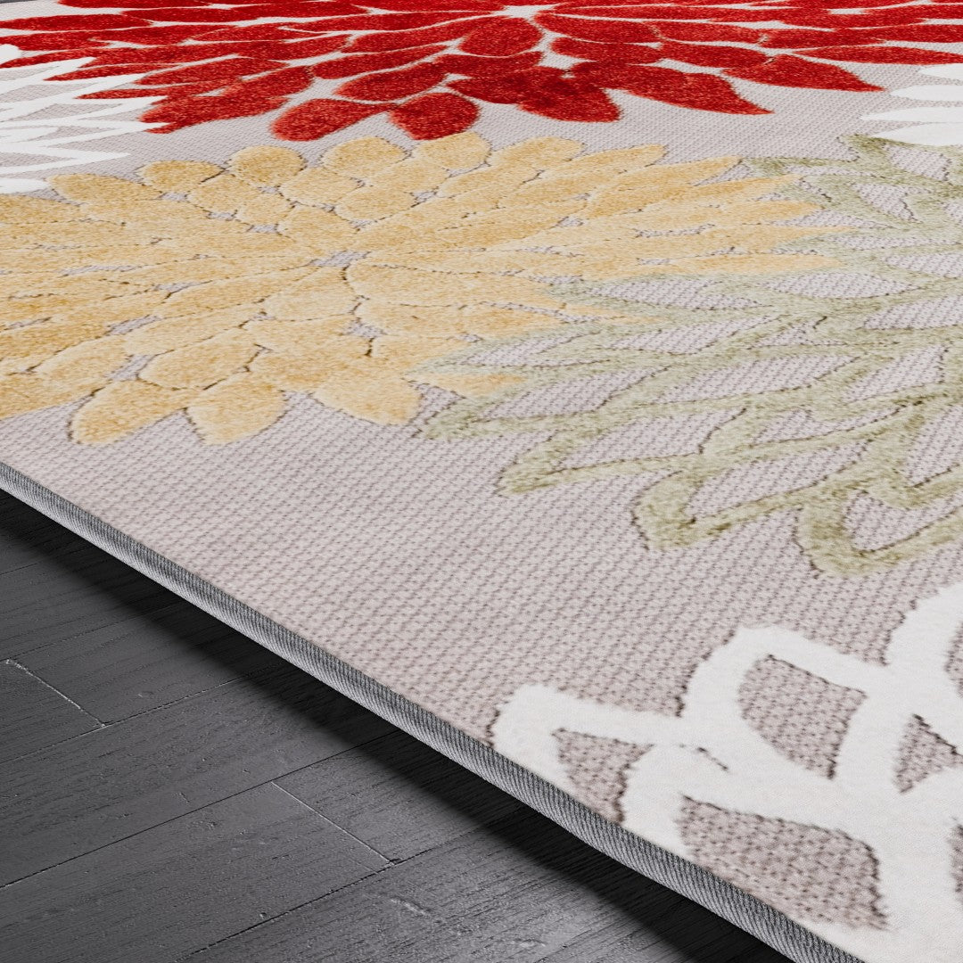 Eviva Nature 2' x 8' Floral Orange/Cream Rug