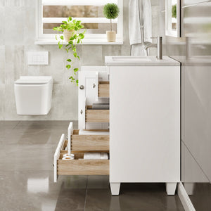 Happy 24 in. White Single Sink Bath Vanity with Carrara Quartz Top and Undermount Porcelain Sink