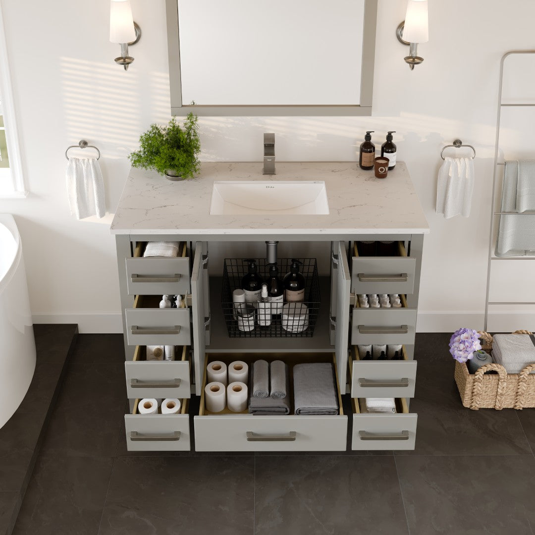 London 42 in. Gray Single Sink Bath Vanity with Carrara Quartz Top and Undermount Porcelain Sink