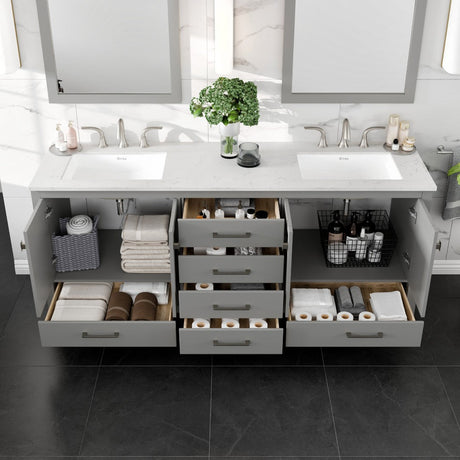 Aberdeen 78 in. Gray Double Sink  Bath Vanity with Carrara Quartz Top and Undermount Porcelain Sinks