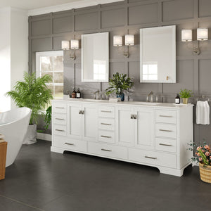 Storehouse 84 in. White Double Sink  Bath Vanity with Carrara Quartz Top and Undermount Porcelain Sinks