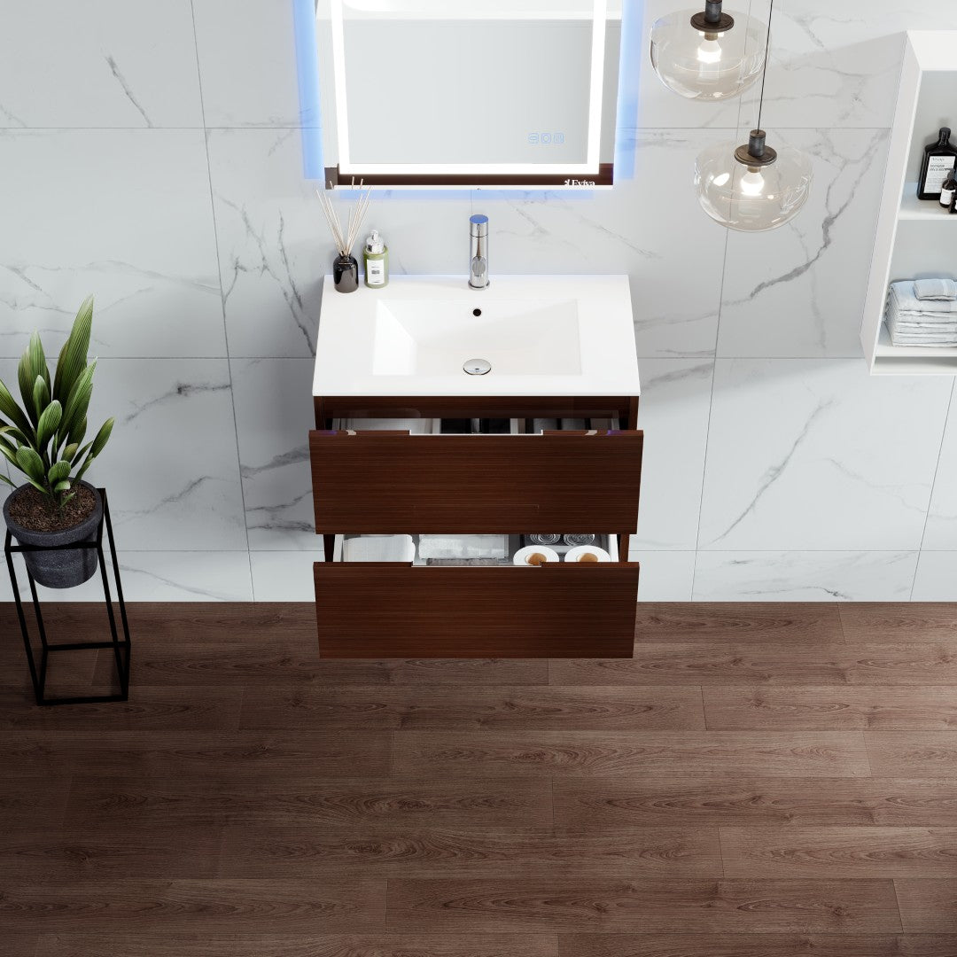 Galsaky 28 in. Wenge Wall Mount Single Sink Bath Vanity with Porcelain Top and Integrated Sink