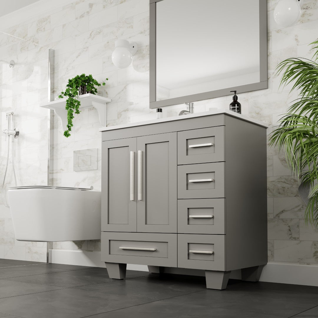 Loon 30 in. Gray Single Sink Bath Vanity with Carrara Quartz Top and Undermount Porcelain Sink