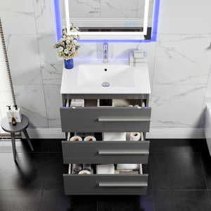 Deluxe 32 in. Gray Single Sink Bath Vanity with Porcelain Top and Integrated Sink