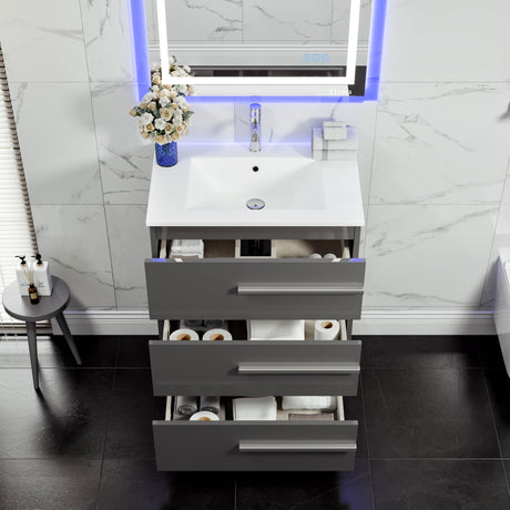 Deluxe 32 in. Gray Single Sink Bath Vanity with Porcelain Top and Integrated Sink