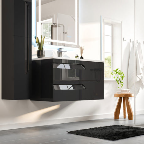 Joy 40 in. Black Wall Mount Single Sink Bath Vanity with Porcelain Top and Integrated Sink
