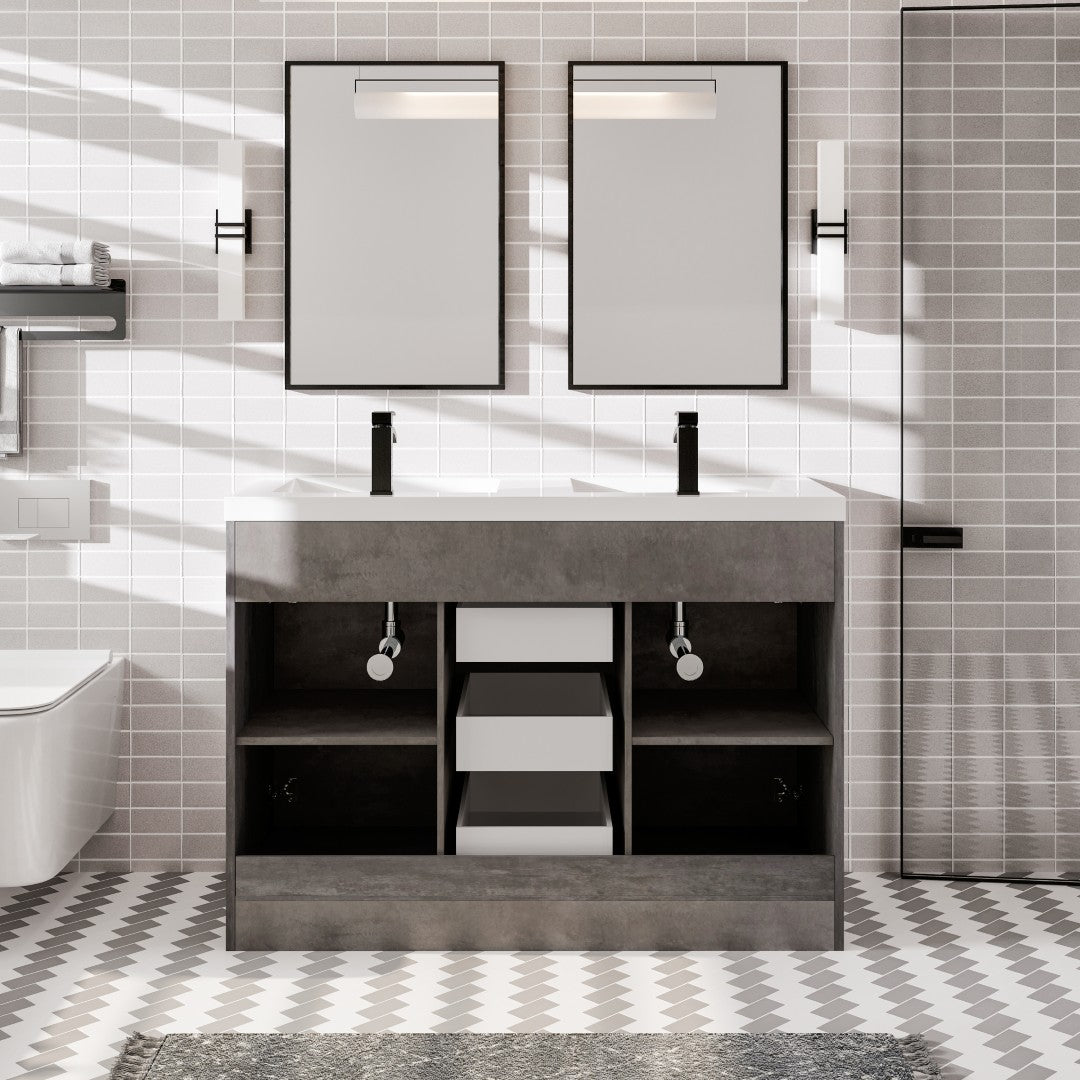 Lugano 48 in. Concrete Gray Double Sink  Bath Vanity with Acrylic Top and Integrated Sinks