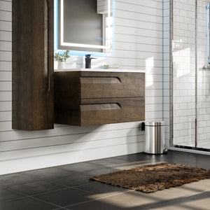Joy 36 in. Rosewood Wall Mount Single Sink Bath Vanity with Porcelain Top and Integrated Sink