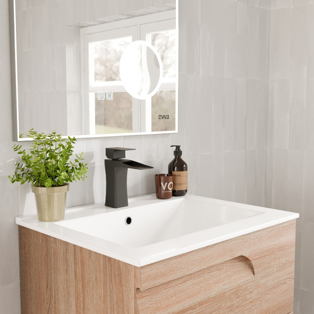 Joy 24 in. Maple Wall Mount Single Sink Bath Vanity with Porcelain Top and Integrated Sink
