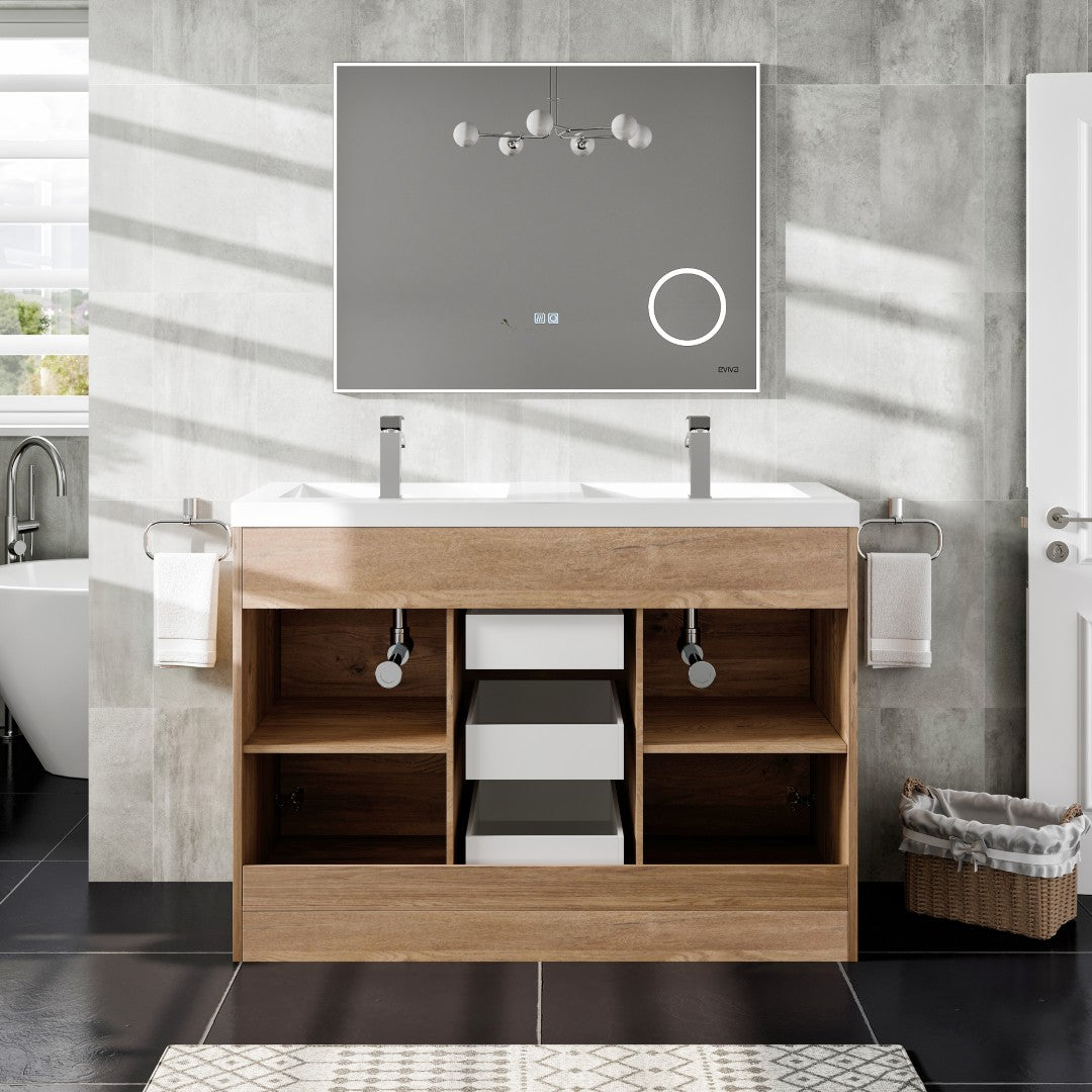 Lugano 48 in. Natural Oak Double Sink  Bath Vanity with Acrylic Top and Integrated Sinks