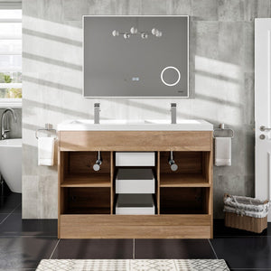 Lugano 48 in. Natural Oak Double Sink  Bath Vanity with Acrylic Top and Integrated Sinks