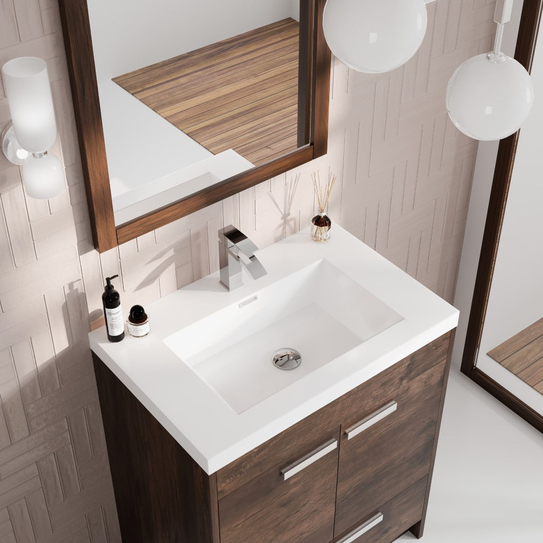 Lugano 30 in. Rosewood Single Sink Bath Vanity with Acrylic Top and Integrated Sink