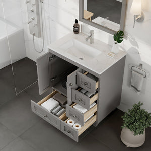 Happy 28 in. Gray Single Sink Bath Vanity with Carrara Quartz Top and Undermount Porcelain Sink