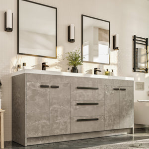 Lugano 72 in. Concrete Gray Double Sink  Bath Vanity with Acrylic Top and Integrated Sinks