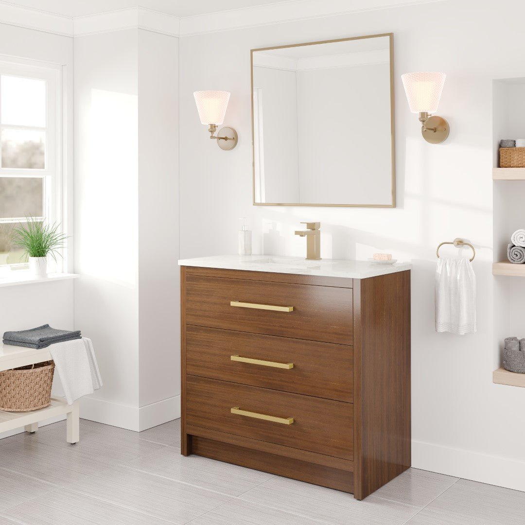 Curio 36 in. Walnut Single Sink Bath Vanity with Carrara Quartz Top and Undermount Porcelain Sink