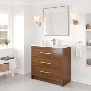 Curio 36 in. Walnut Single Sink Bath Vanity with Carrara Quartz Top and Undermount Porcelain Sink
