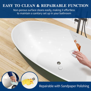 New England Home Goods Matterhorn 65" Freestanding Tub in Green - Stone Resin Solid Surface