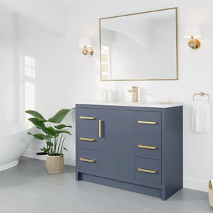 Curio 42 in. Dark Blue Single Sink Bath Vanity with Carrara Quartz Top and Undermount Porcelain Sink