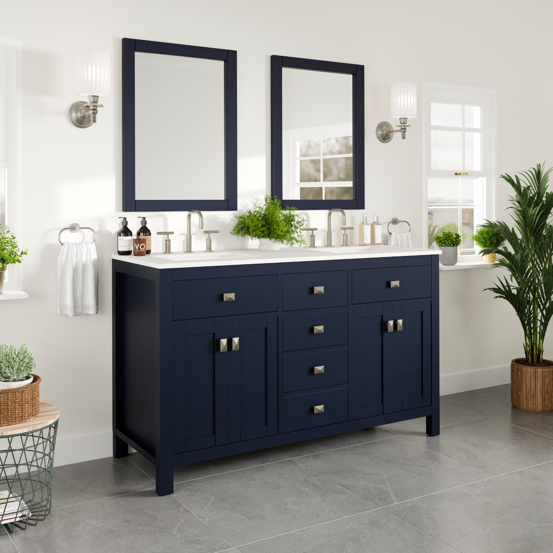 Artemis 60 in. Blue Double Sink  Bath Vanity with Engineered Top and Undermount Porcelain Sinks