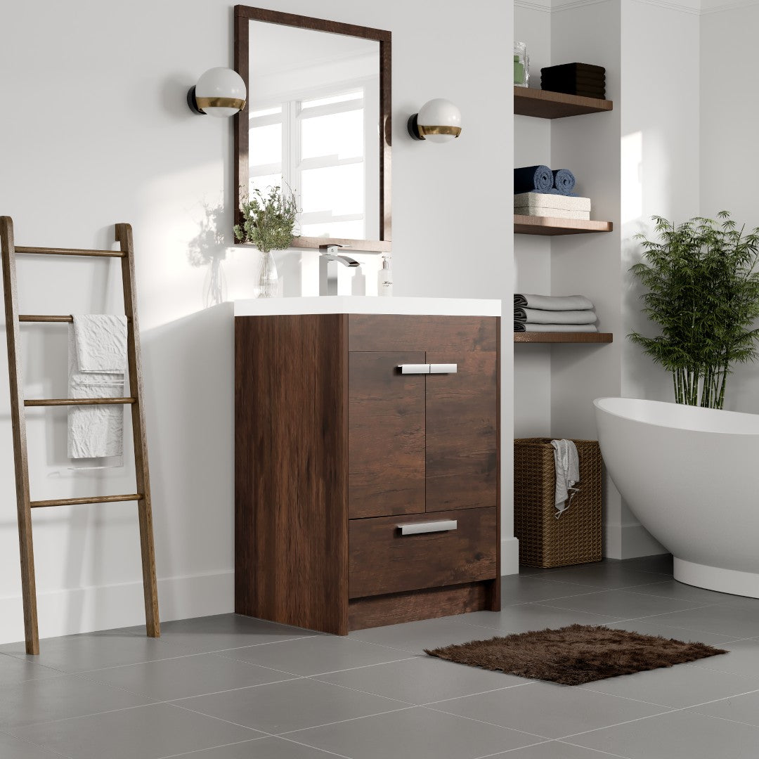 Lugano 24 in. Rosewood Single Sink Bath Vanity with Acrylic Top and Integrated Sink