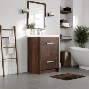 Lugano 24 in. Rosewood Single Sink Bath Vanity with Acrylic Top and Integrated Sink
