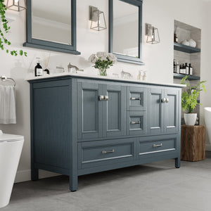 Britney 60 in. Ash Blue Double Sink  Bath Vanity with Carrara Quartz Top and Undermount Porcelain Sinks
