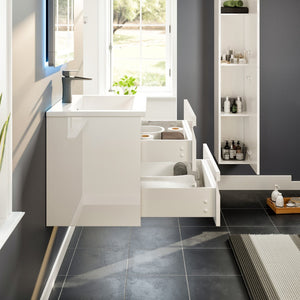 Joy 24 in. White Wall Mount Single Sink Bath Vanity with Porcelain Top and Integrated Sink