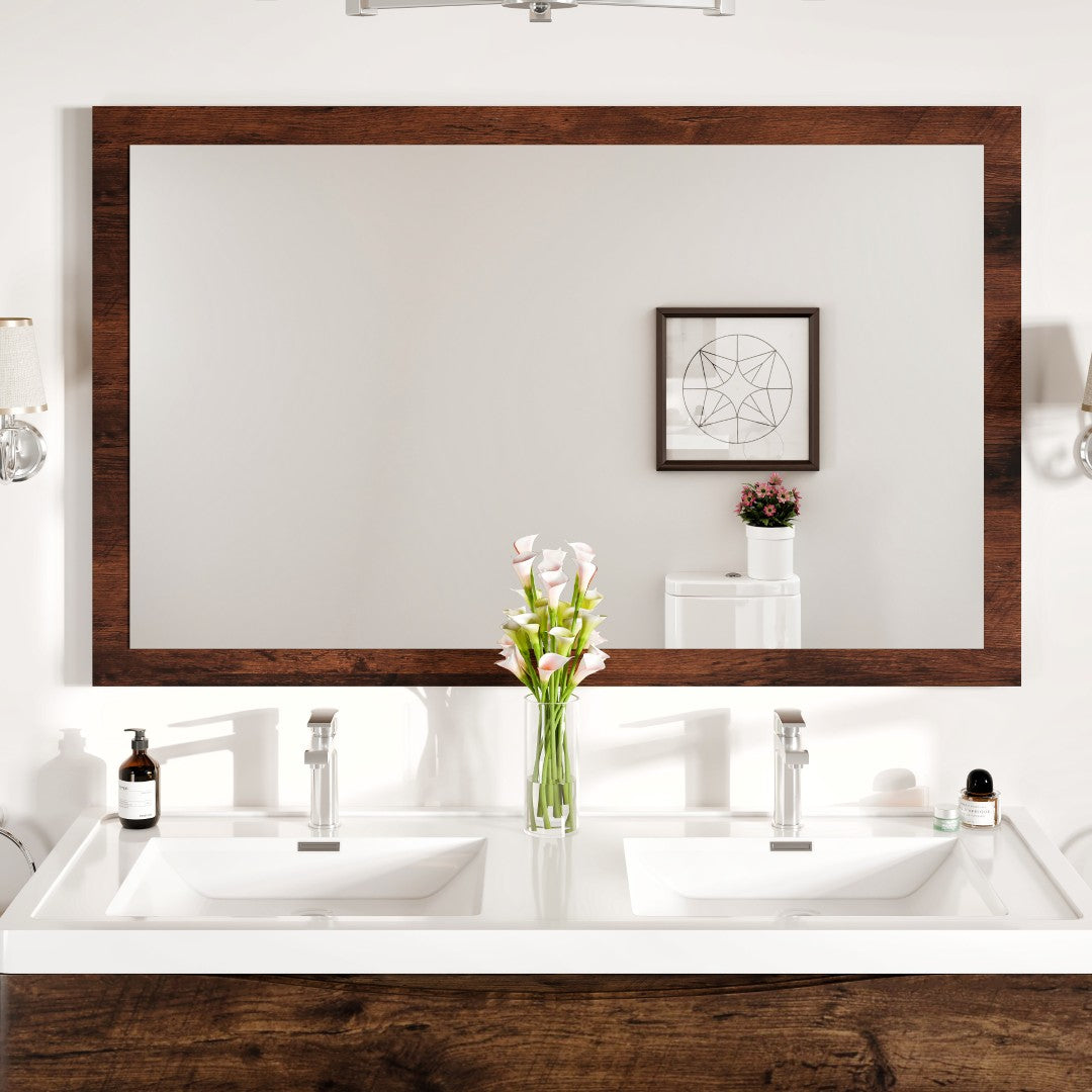 Eviva Sun 48" x 30" Rectangular Rosewood Wooden Framed Mirror