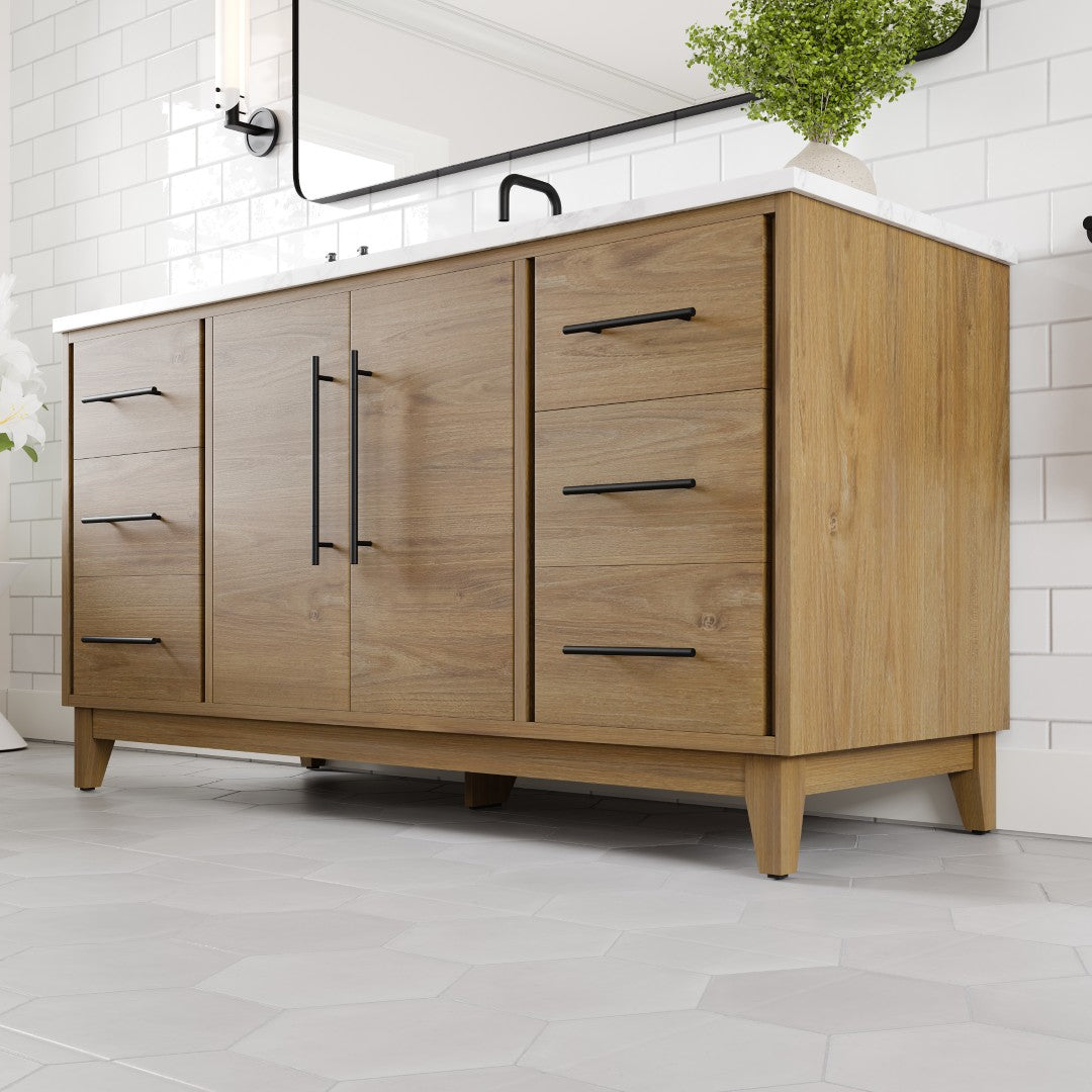 Graham 60 in. Oak Single Sink Bath Vanity with Arabescato Engineered Stone Top and Undermount Porcelain Sink