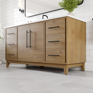 Graham 60 in. Oak Single Sink Bath Vanity with Arabescato Engineered Stone Top and Undermount Porcelain Sink
