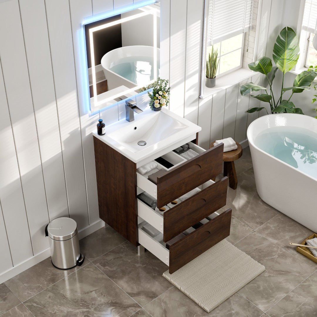 Joy 24 in. Rosewood Single Sink Bath Vanity with Porcelain Top and Integrated Sink
