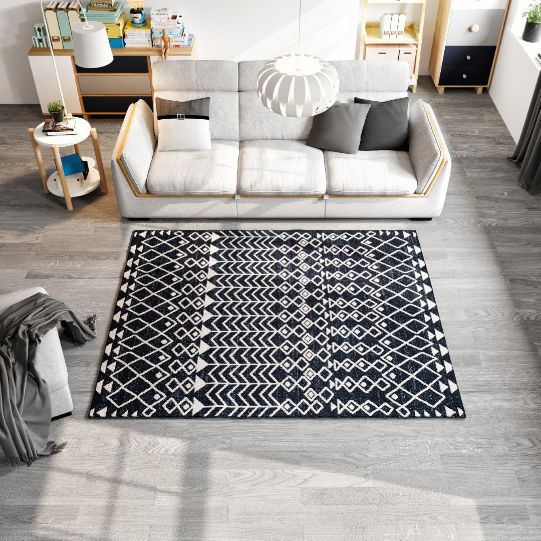 Eviva Loops 5' x 7' Ikat Blue/Cream Rug
