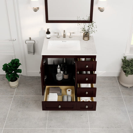Acclaim 30 in. Teak Single Sink Bath Vanity with Carrara Quartz Top and Undermount Porcelain Sink