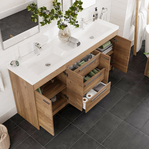 Lugano 72 in. Natural Oak Double Sink  Bath Vanity with Acrylic Top and Integrated Sinks
