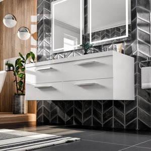 Surf 57 in. White Wall Mount Double Sink  Bath Vanity with Acrylic Top and Integrated Sinks