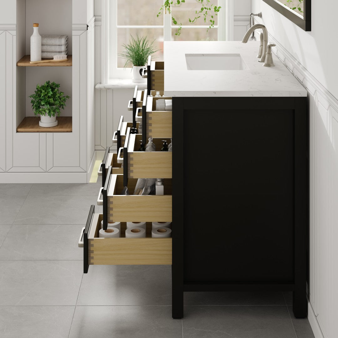 Aberdeen 48 in. Espresso Single Sink Bath Vanity with Carrara Quartz Top and Undermount Porcelain Sink