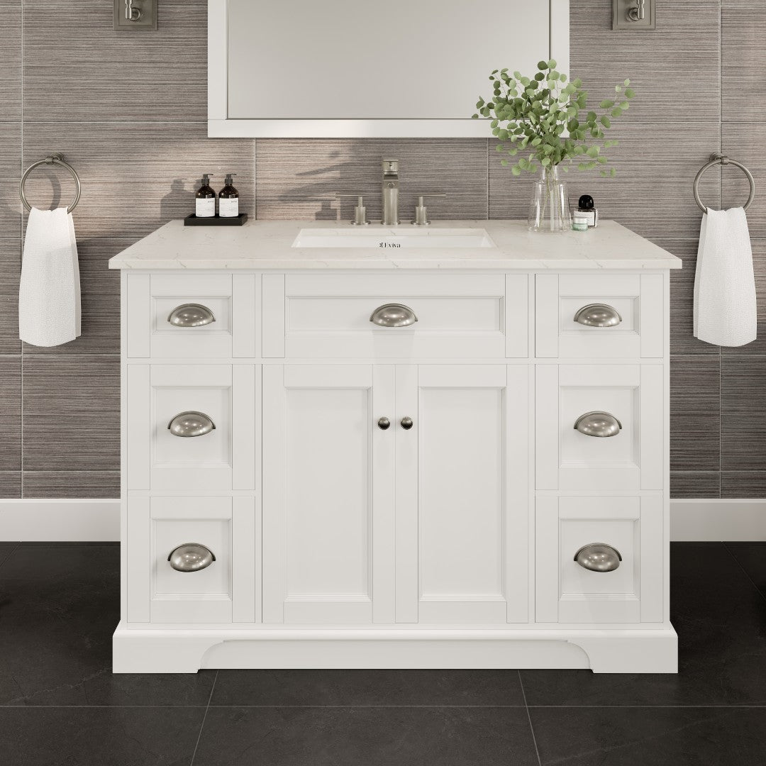 Epic 48 in. White Single Sink Bath Vanity with Carrara Quartz Top and Undermount Porcelain Sink