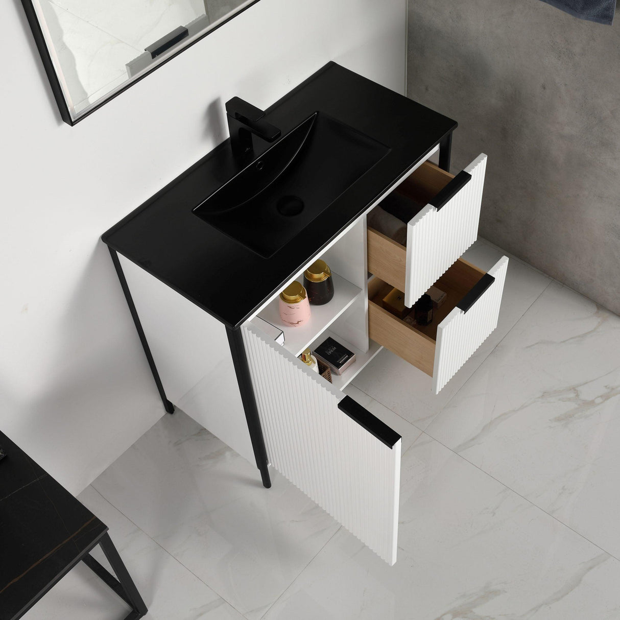 Blossom Zurich 36" Vanity – Glossy White & Metal Grey with Soft-Close Drawers & Ample Storage