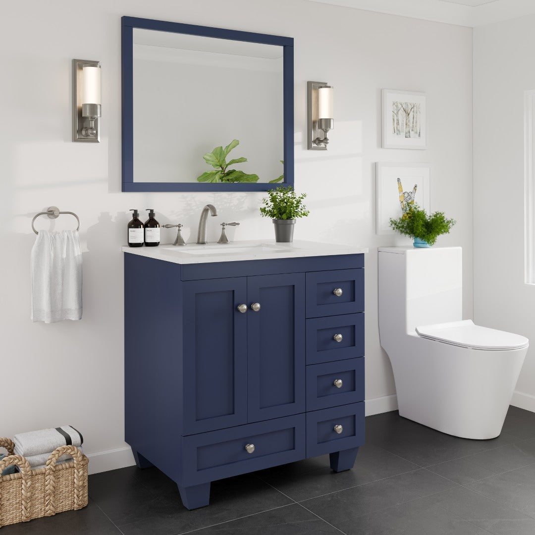Acclaim 30 in. Blue Single Sink Bath Vanity with Carrara Quartz Top and Undermount Porcelain Sink