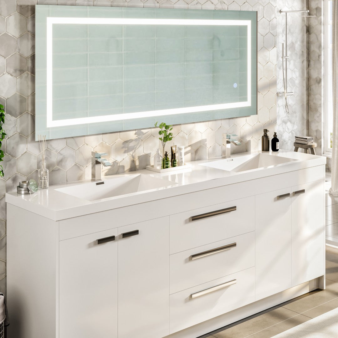 Lugano 84 in. White Double Sink  Bath Vanity with Acrylic Top and Integrated Sinks