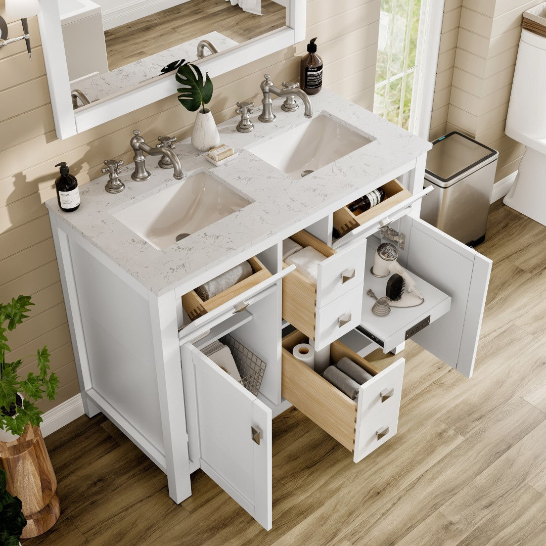 Artemis 44 in. White Double Sink  Bath Vanity with Engineered Top and Undermount Porcelain Sinks